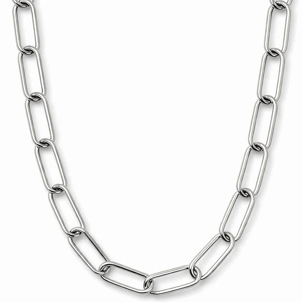 Silver chain necklace on a white background