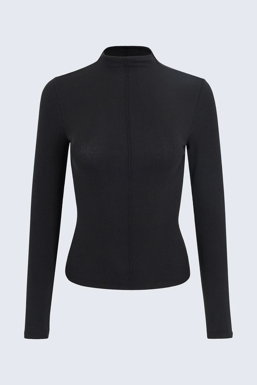 Dara Long Sleeve Funnel Neck Top - Black