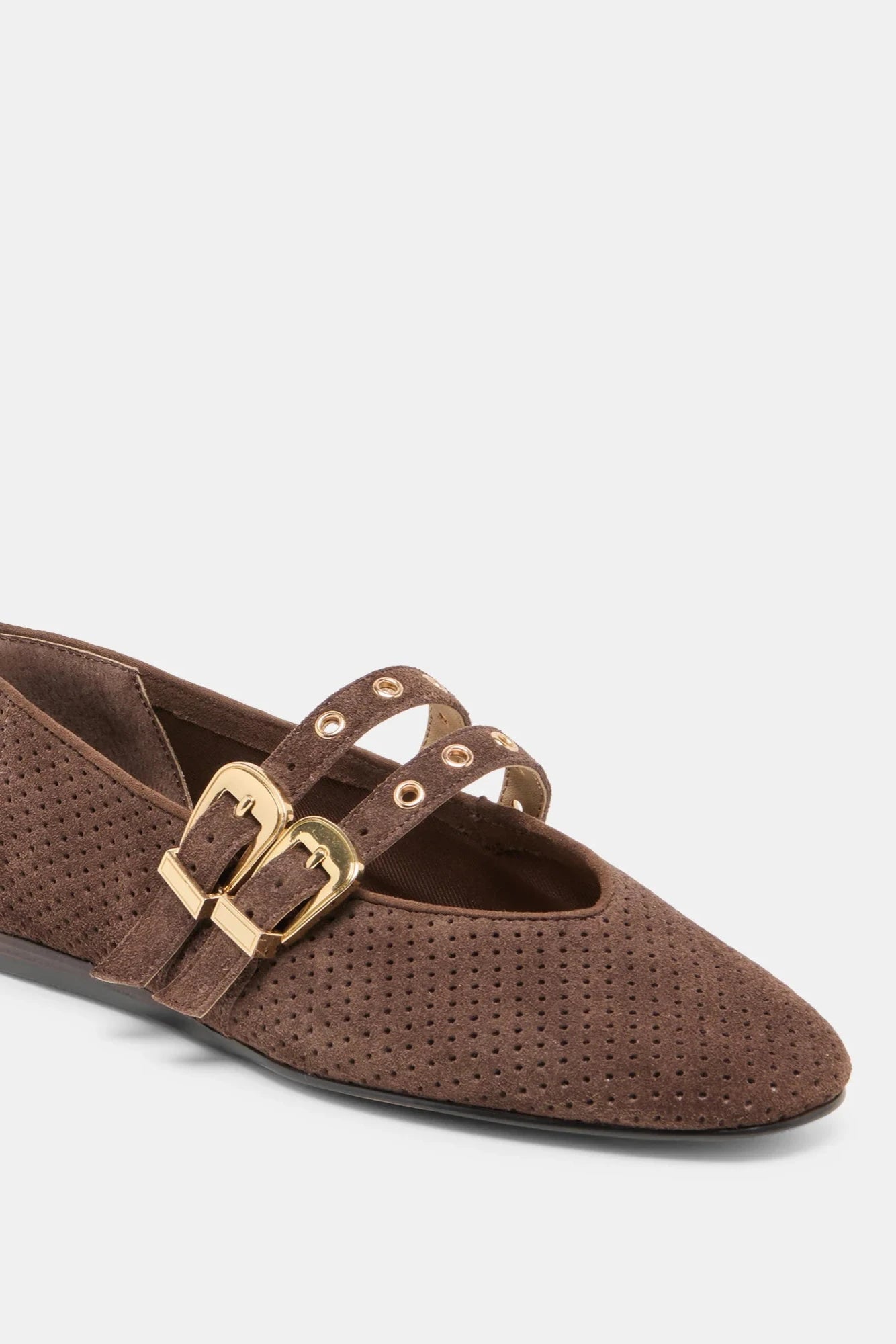 Baylee Grommet Ballet Flats Dark Brown Perforated Suede