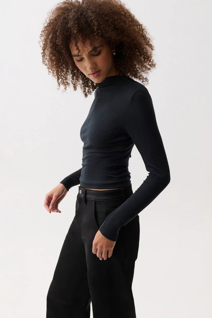 Dara Long Sleeve Funnel Neck Top - Black