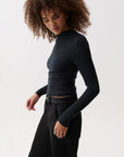 Dara Long Sleeve Funnel Neck Top - Black
