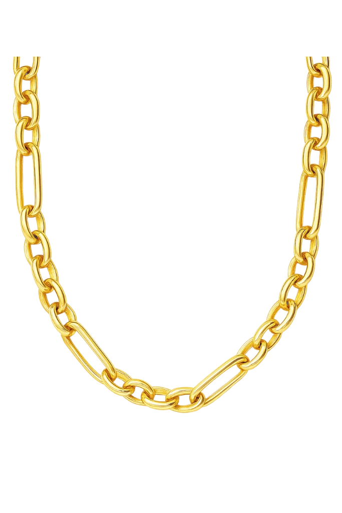Gold chain necklace on a white background