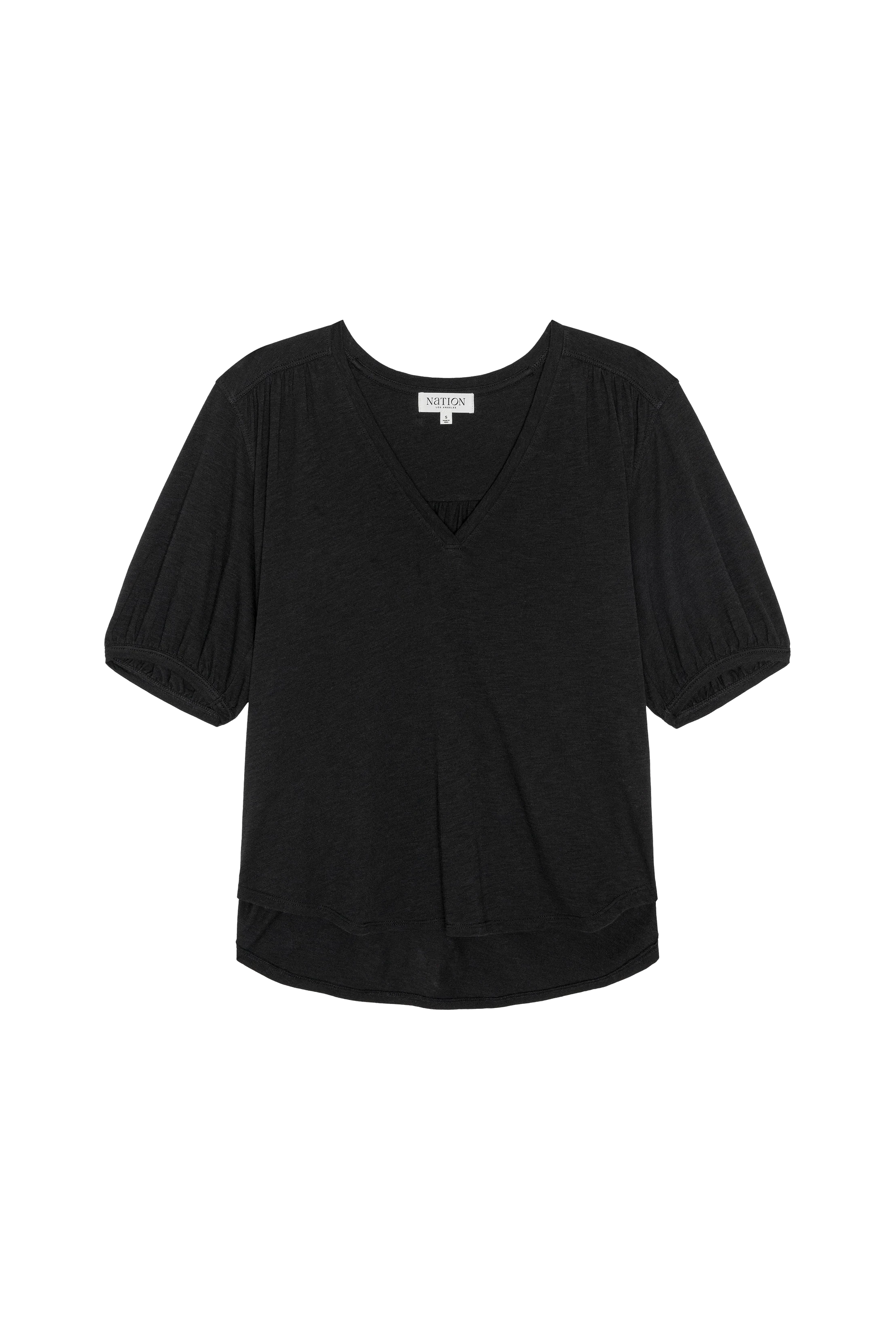 Black short-sleeve top on a white background