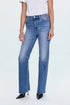 Person wearing light blue jeans on a white background