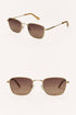 Gold-framed sunglasses with brown lenses on a white background