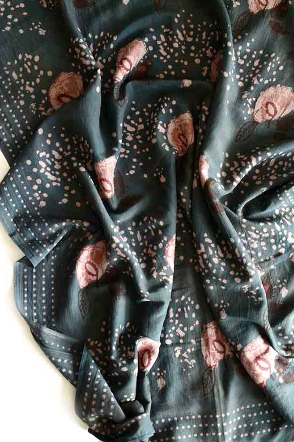 Dark fabric with floral pattern on a light background