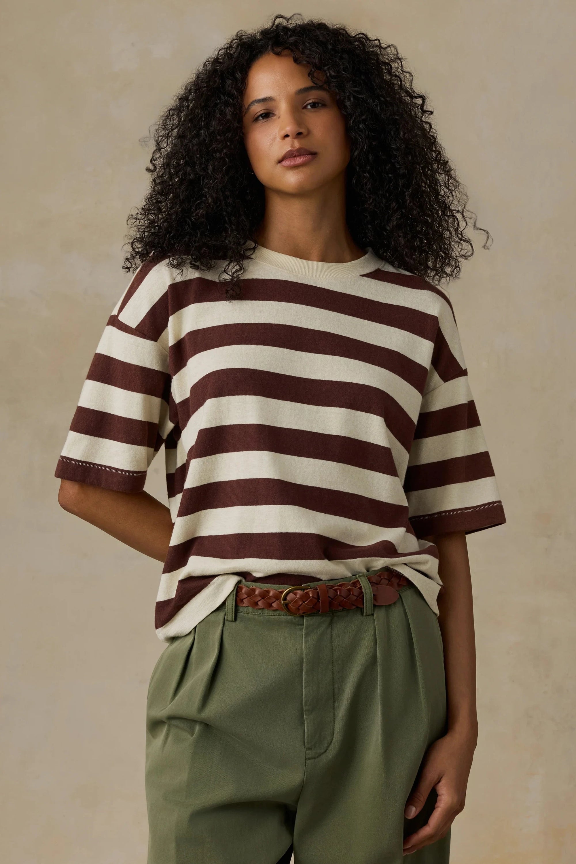 Hemp Blend Vintage Tee - Espresso Stripe
