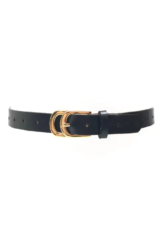 Black belt with gold buckle on a white background