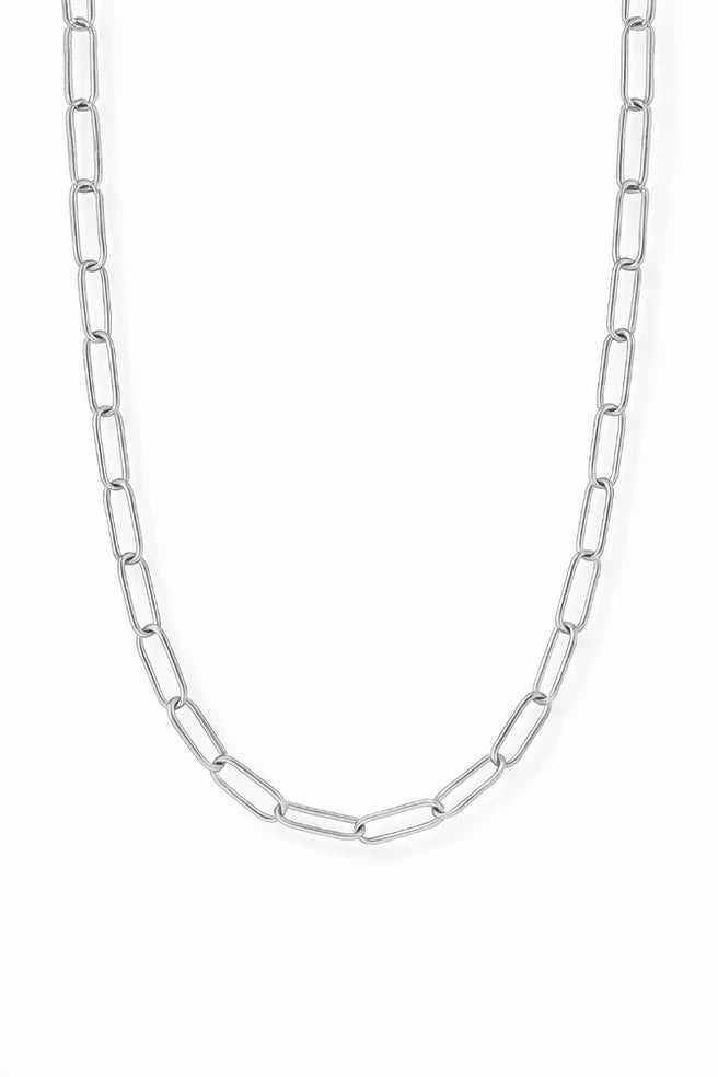 Silver chain necklace on a white background
