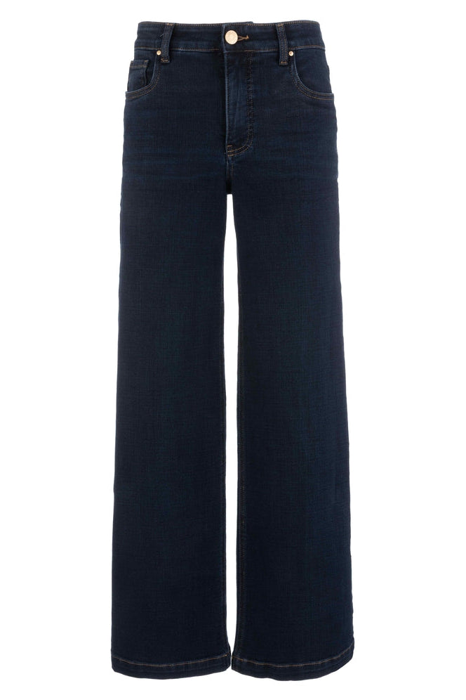 Dark blue wide-leg denim jeans with a straight, relaxed fit, shown against a plain white background.
