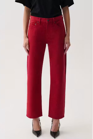Lexi Mid Rise Bowed Straight Jeans - Red