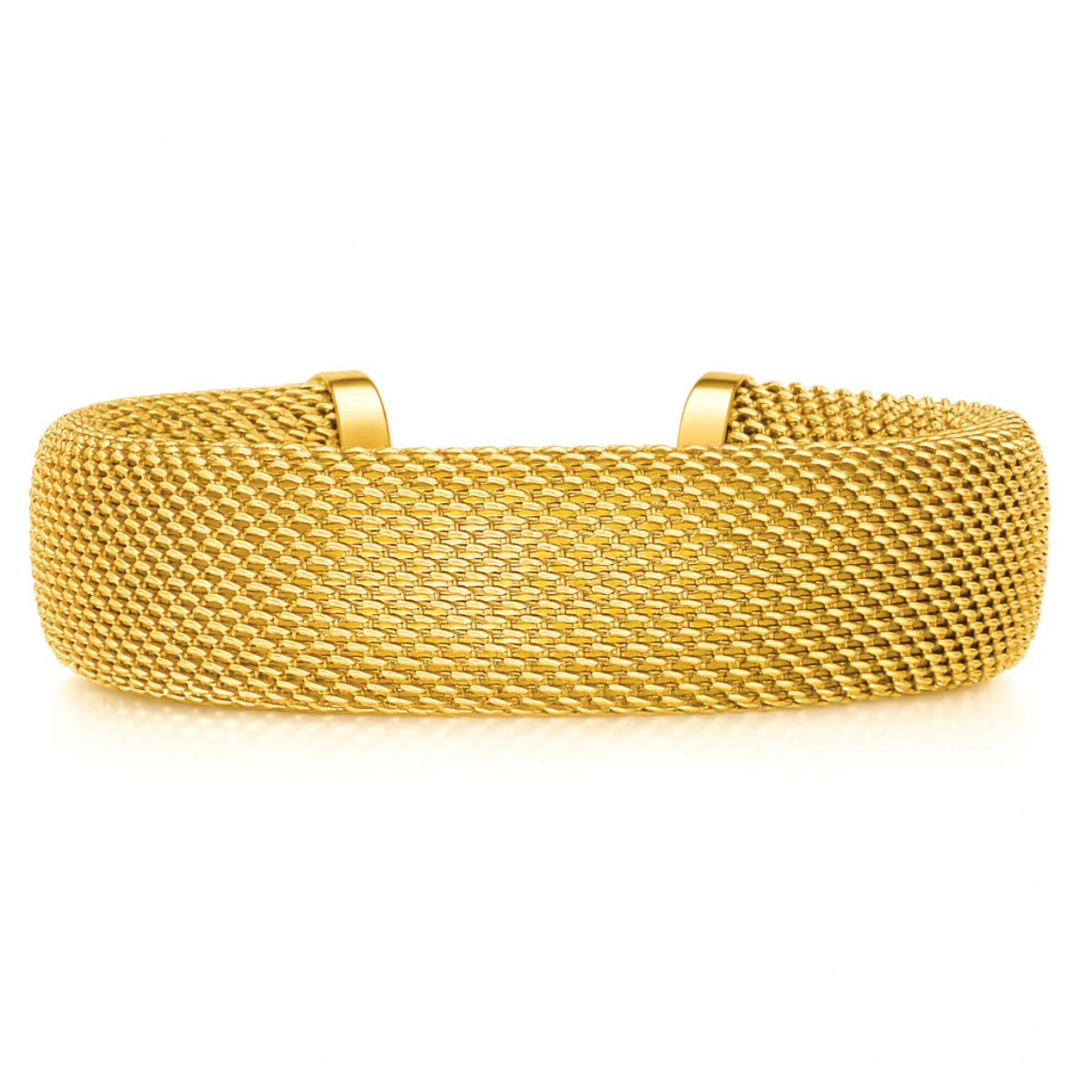 Gold mesh bracelet on a white background