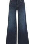 Dark blue wide-leg denim jeans with a high waist and front button closure, shown against a plain white background.