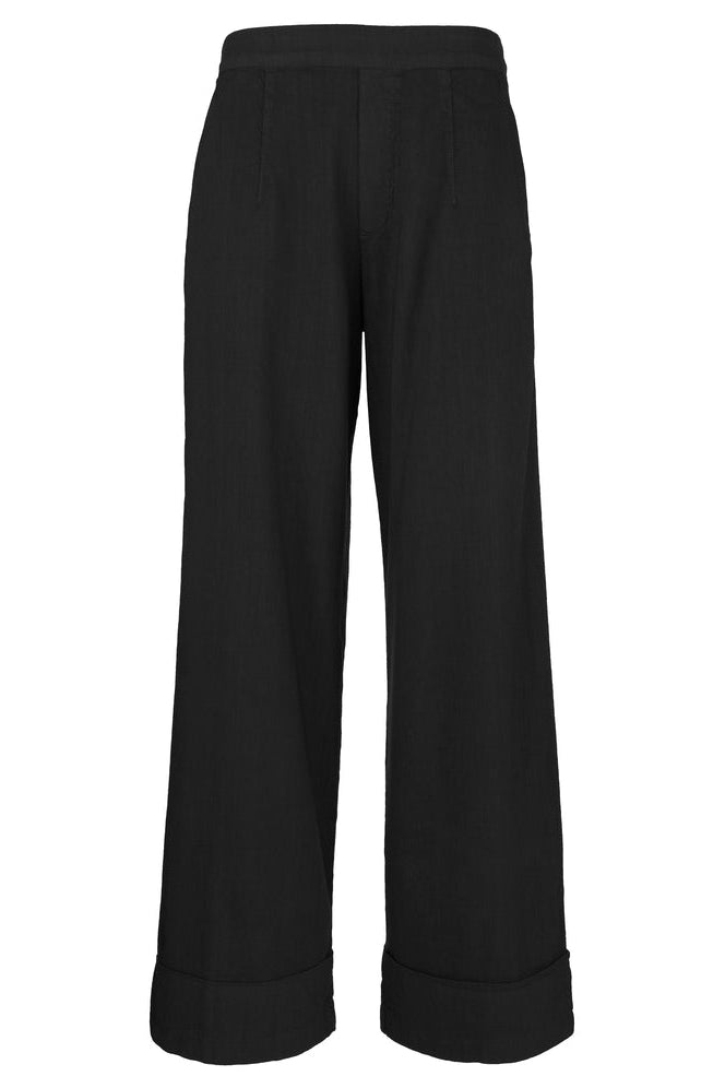Black wide-leg pants on a white background
