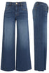 Pair of blue jeans shown from front and side views on a white background