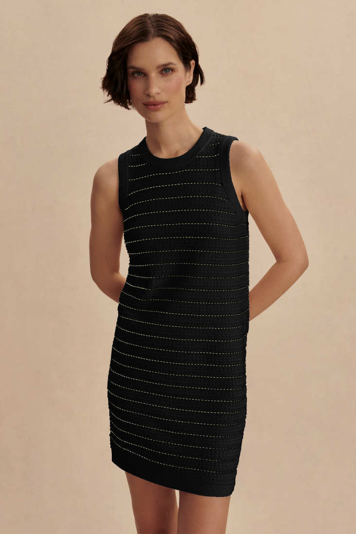 mindy black mini dress Mindy Contrast Stitch Knit Mini Dress