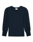 Navy blue long-sleeve top on a white background