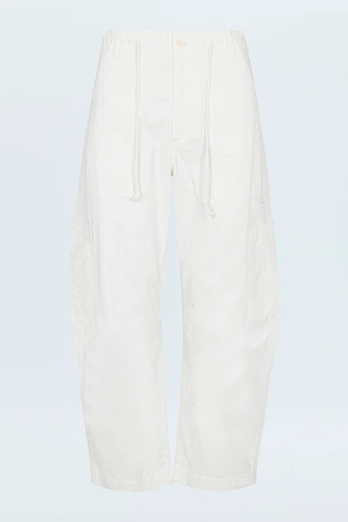 White pants on a light blue background