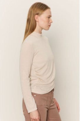 Sanctuary Long Sleeve Draped Mock Neck Shirt - Mother of Pearl