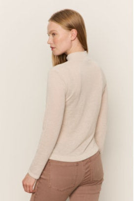 Sanctuary Long Sleeve Draped Mock Neck Shirt - Mother of Pearl