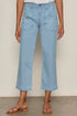 Light blue jeans worn by a person on a neutral background