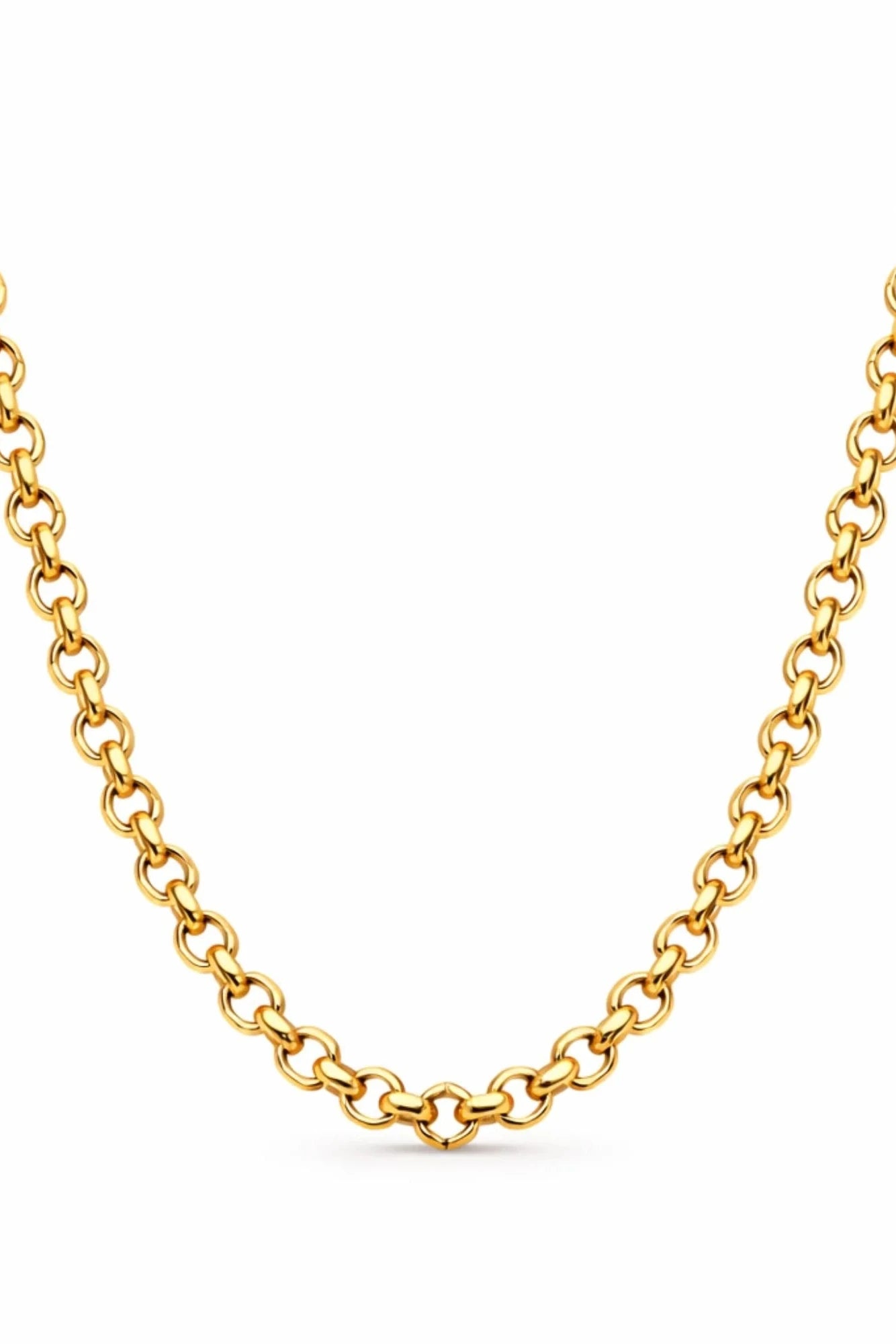Gold chain necklace on a white background