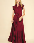 Satin Tiered Maxi Dress - Wine