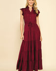 Satin Tiered Maxi Dress - Wine