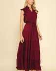 Satin Tiered Maxi Dress - Wine
