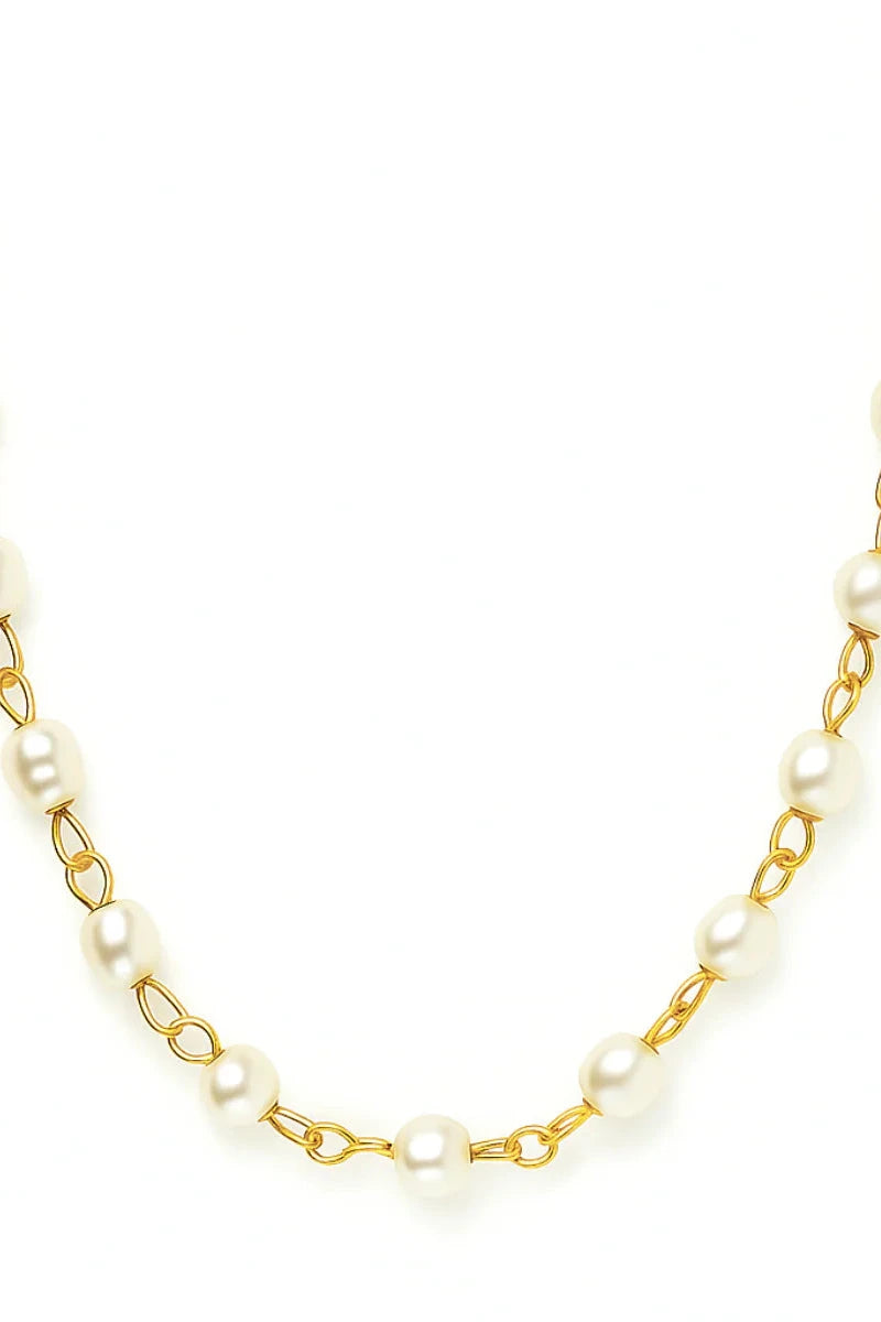 Pearl necklace with gold chain on a white background