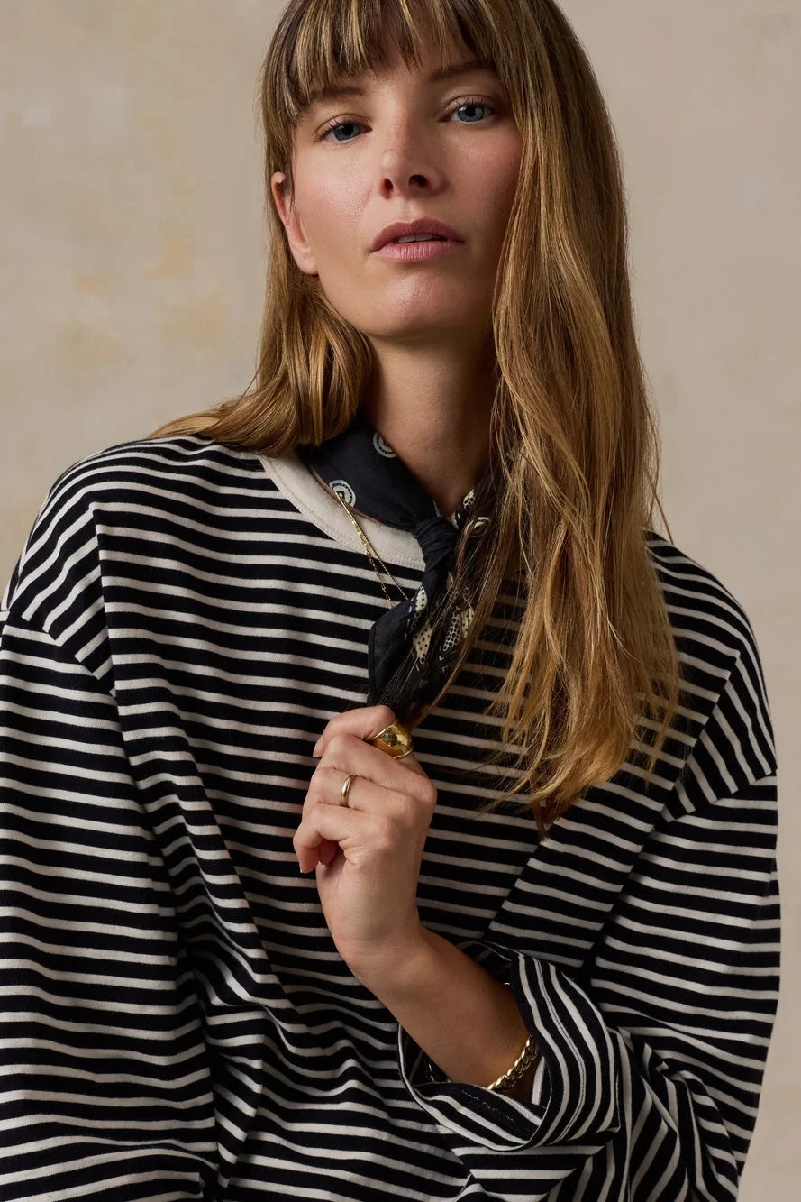 Sunwashed Long Sleeve Retro Tee - Inkwell Stripe