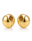 A pair of gold-toned hoop earrings with a unique split-oval design, shown on a clean white background.