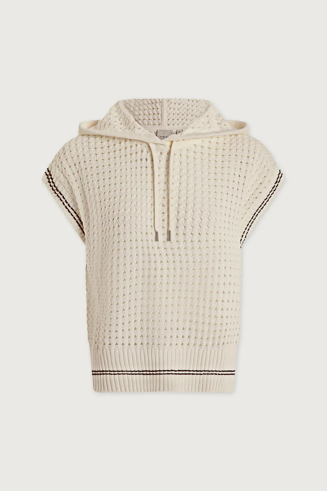 Beige knitted sleeveless hoodie on a light beige background