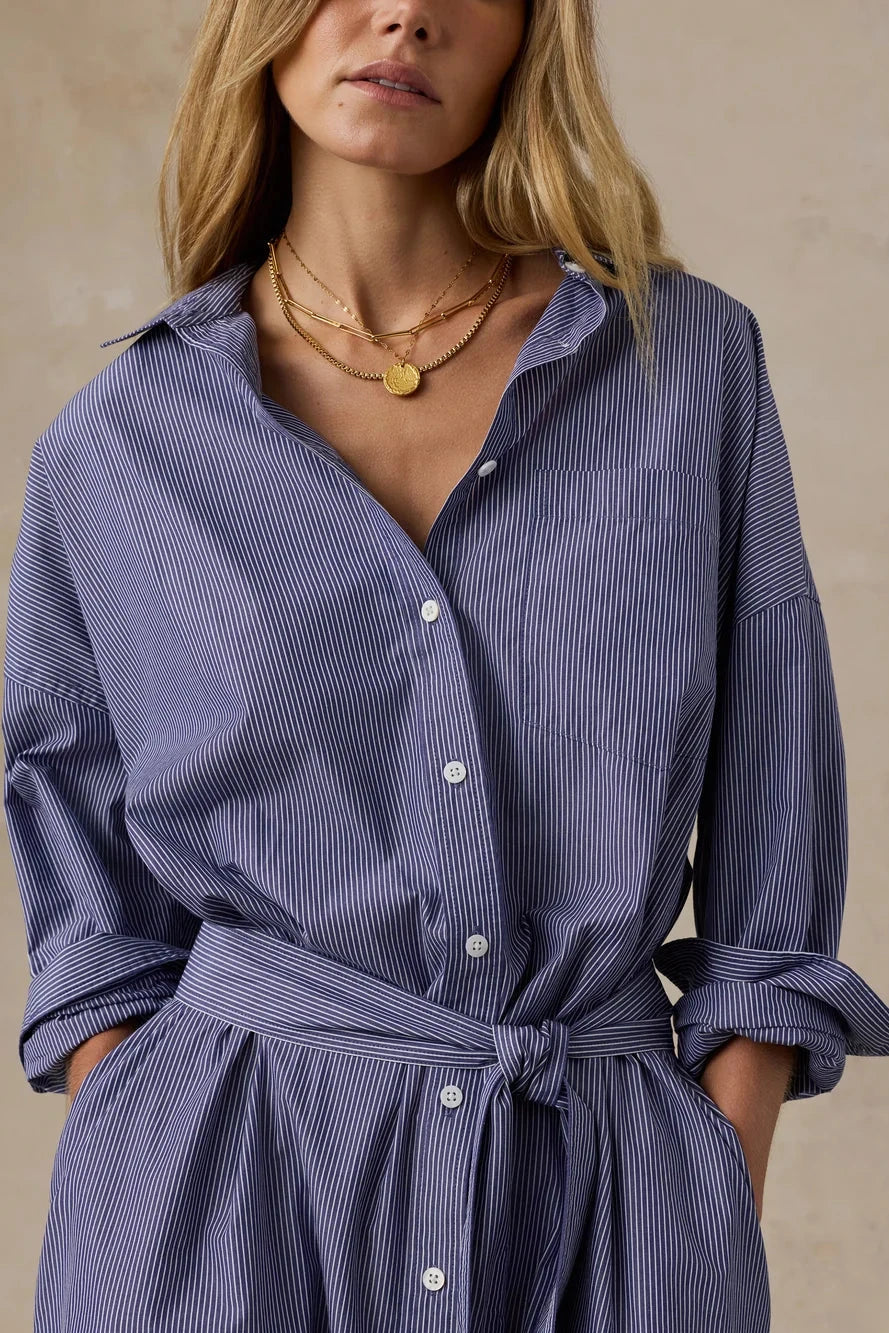 Coastal Poplin Rio Dress - Sailor Ink Stripe