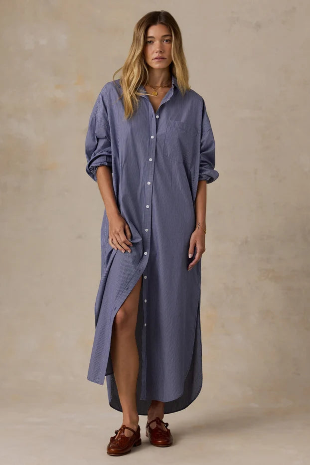 Coastal Poplin Rio Dress - Sailor Ink Stripe