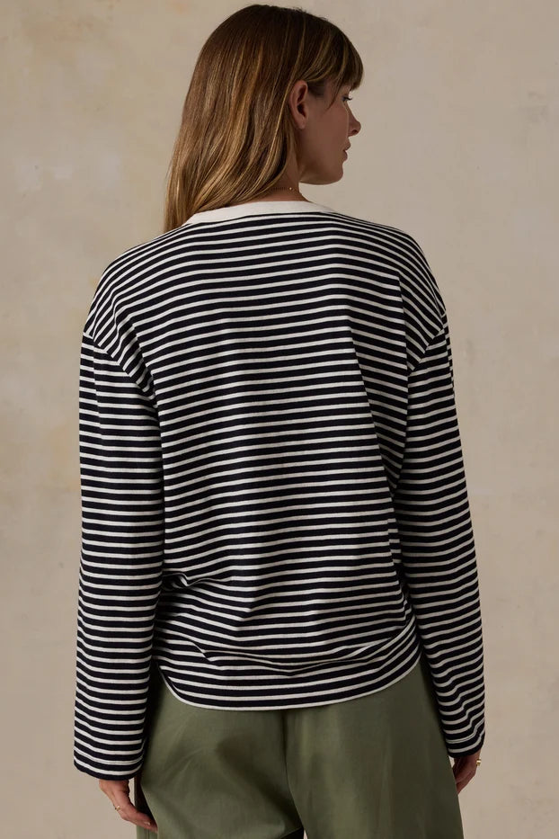 Sunwashed Long Sleeve Retro Tee - Black/White Striped