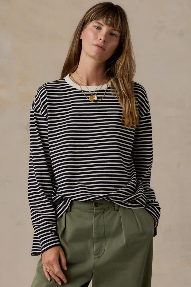 Sunwashed Long Sleeve Retro Tee - Black/White Striped