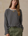 Sunwashed Long Sleeve Retro Tee - Black/White Striped