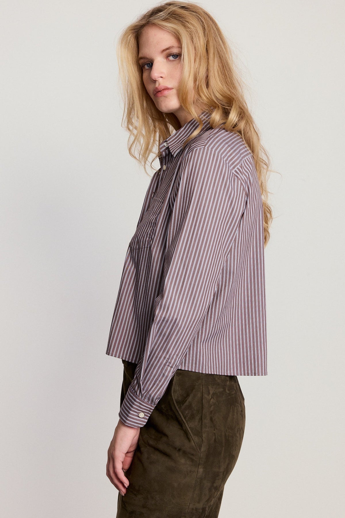 Boxy Boyfriend Shirt - Brown Stripe