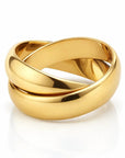 Gold ring with a modern design on a white background