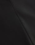 Close-up of a black leather jacket with visible stitching