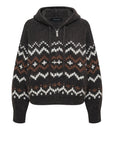 Dark gray hoodie with a patterned design on a white background