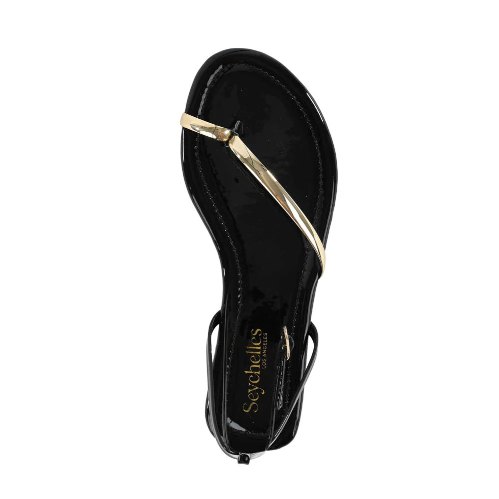 A Little Extra Patent Black and Gold Sandals