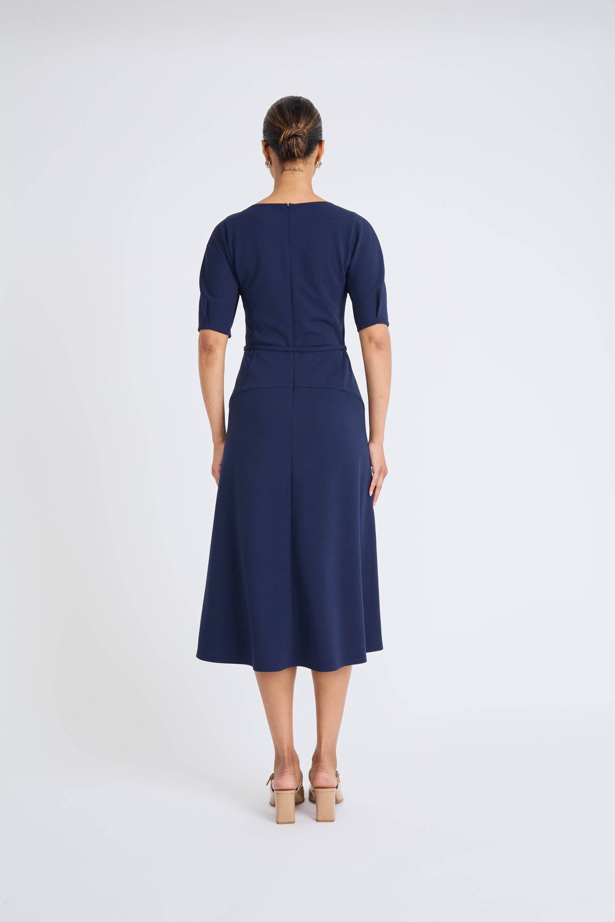 Belted V-Neck Midi Dress