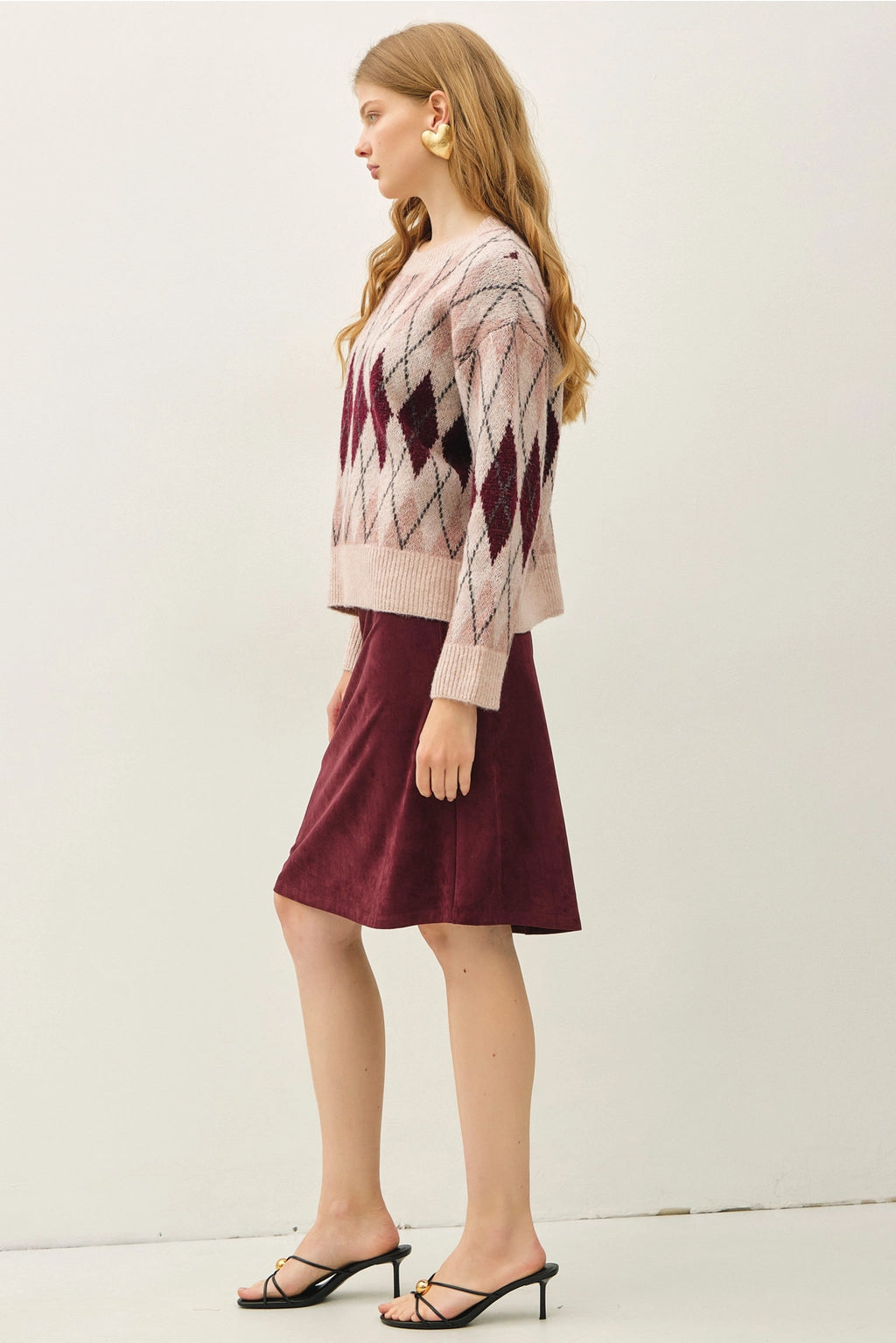 Faux Suede A-Line Skirt in Merlot