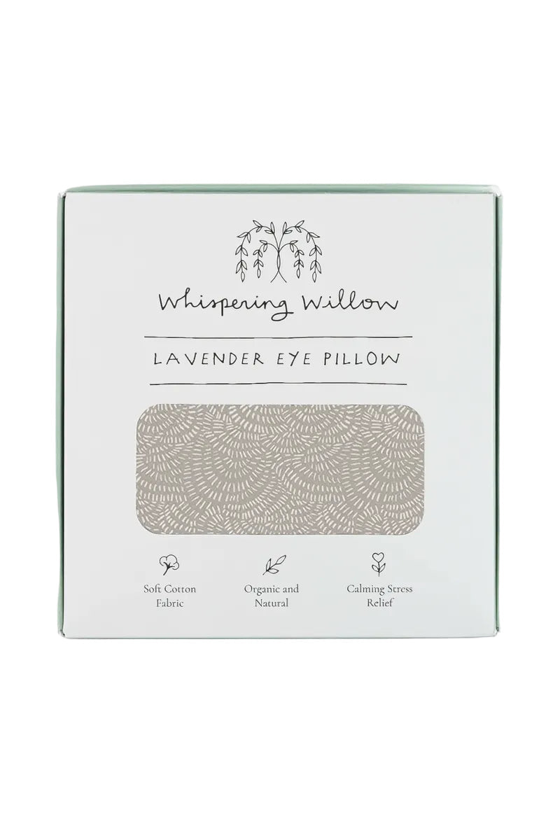 Whispering Willow lavender eye pillow packaging on a white background