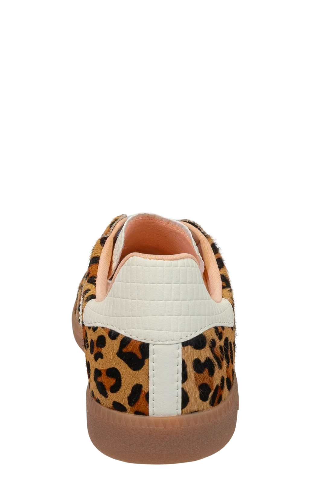 Sneaker with leopard print pattern on a white background