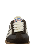 Brown and white sneaker with 'Back to' branding on a white background