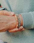 Cypress Wood + 14K Gold Filled Beaded Stretch Bracelet - 7"
