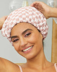 Satin Lined Flexi Shower Cap - Terracotta Checker